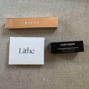 Laura Mercier Caviar Smoothing Matte Lipstick and eyeliner and eyeshadow pallet